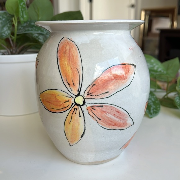 Handmade Floral Pottery Vase Stamped Signed - Picture 3 of 10